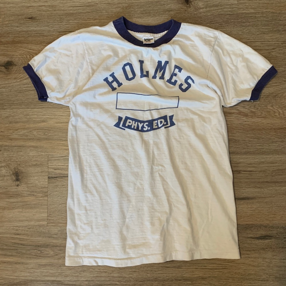 Vintage 1970s Collegiate Pacific Holmes Phys Ed Ringer T-Shirt - Small Mens